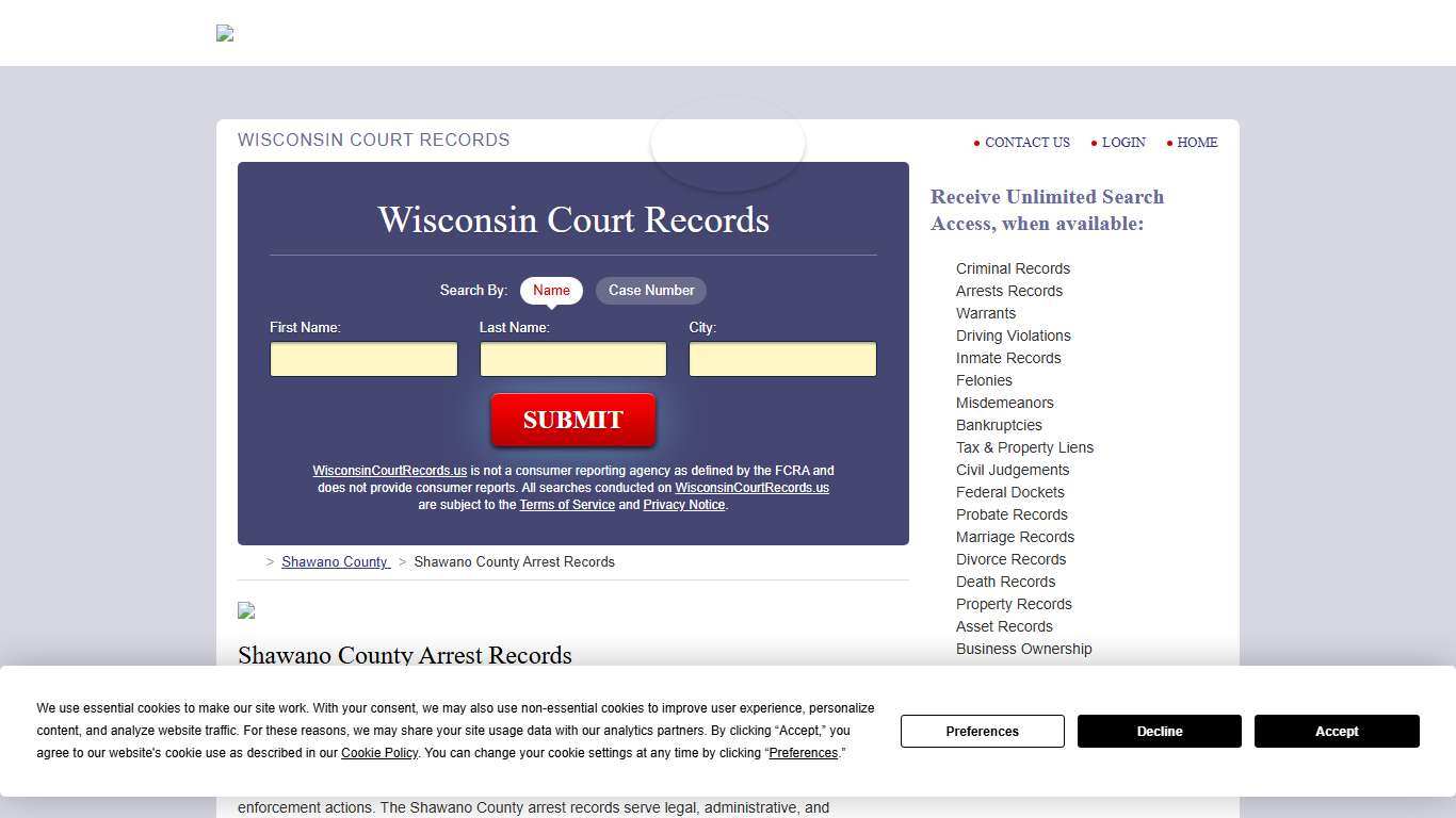 Shawano County Arrest Records WisconsinCourtRecords.us